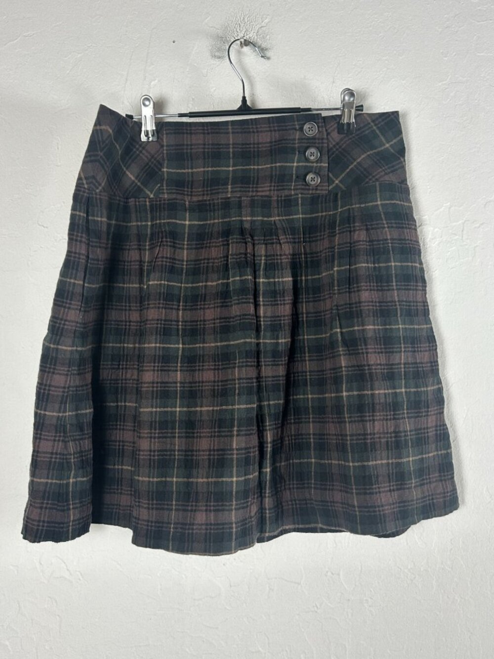 Cabi Womens Plaid Show Stopper Skirt Size 8 Green Lined Button Accent #203 New